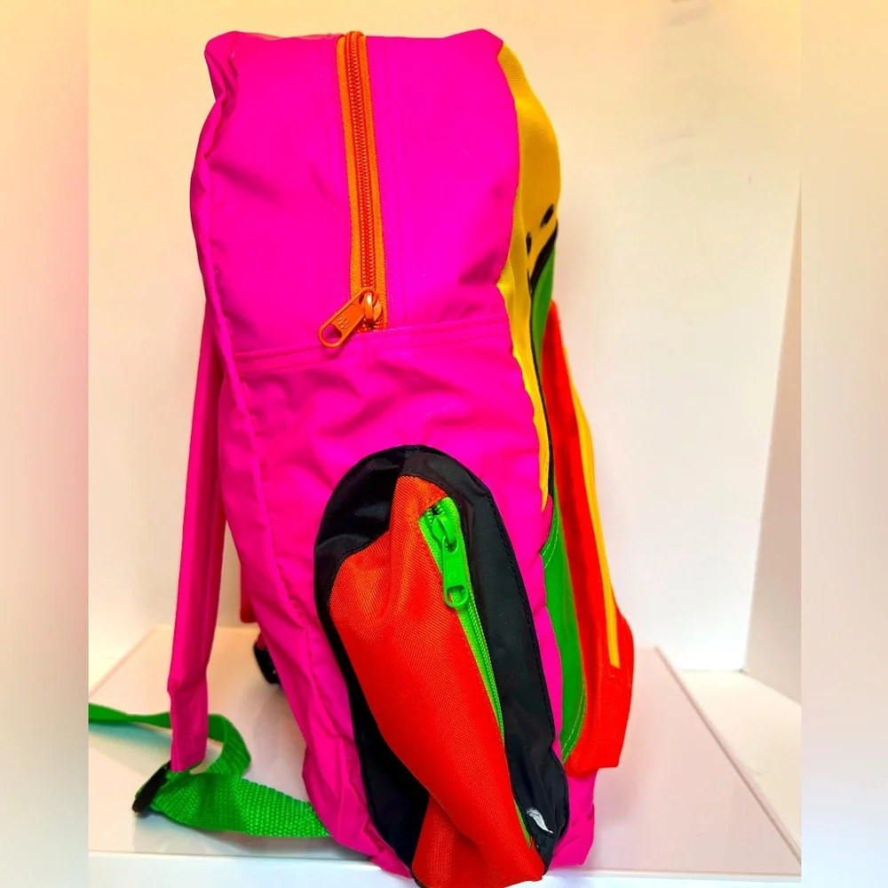 Vintage Bright & Colorful Neon Large Backpack with Star Design. New without Tags